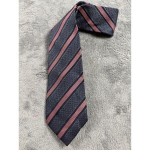 Imani Uomo Mens Silk Tie Navy Blue Pink Diagonal Striped Woven Geometric Pattern